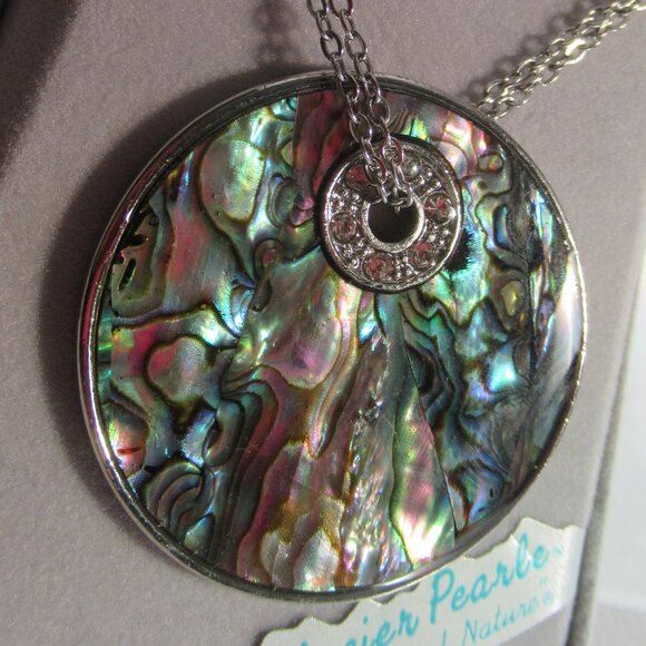 🇨🇦 Abalone shell pendant necklace, Harvest Moon, Silver, 20", large - Picture 7 of 9